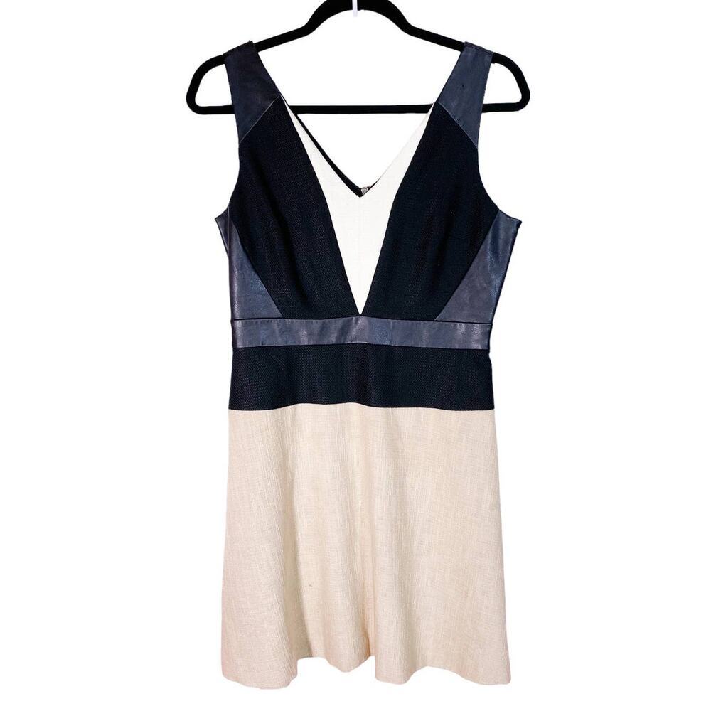 Ann Taylor Petite NEW Color Block Mini Dress with Faux Leather